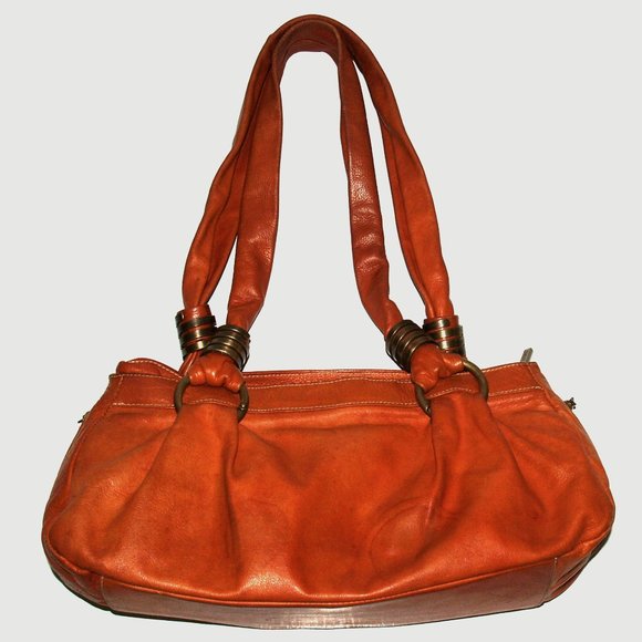 AVORIO - VERA PELLE - Orange Leather Shoulder Satchel - Made in Italy - Picture 5 of 13